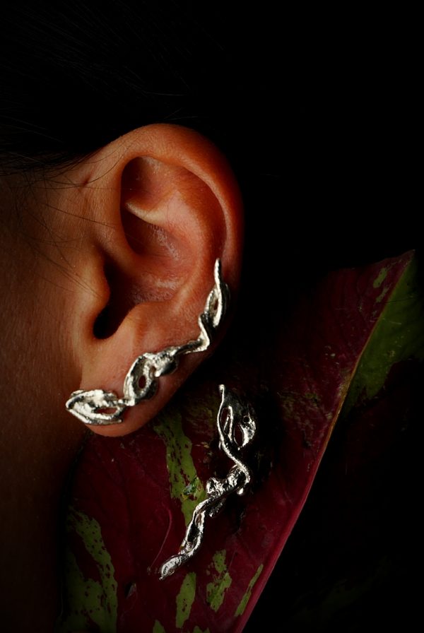 Pendiente “Rama” ear climbers, plata de ley 925, 6,9 gramos, 4,3*0,5 cm